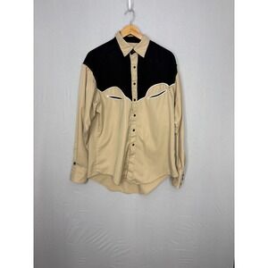 Rockmount Ranch Wear Western Shirt Mens Cream Black Relaxed Fit Snap M Vintage